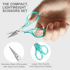 PAFASON Small Travel Embroidery Scissors Set Curved Straight Tip All Purpose for Quilting Sewing Knitting Crafting Cross Stitch Crochet Thread Yarn Paper Fabric Detail Multipurpose Cutting Safety Case - style: Modern
