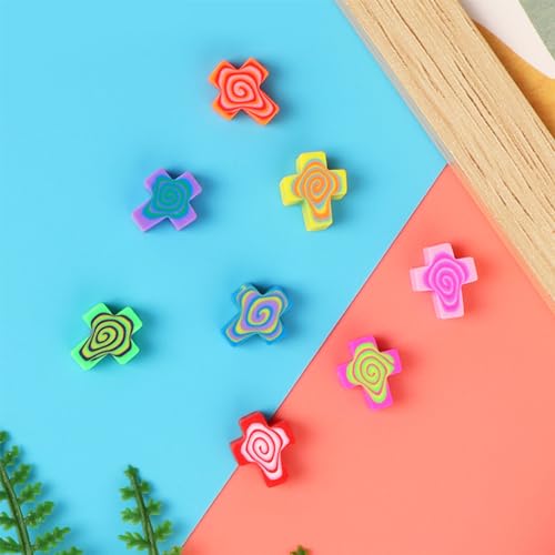 100 Pcs Polymer Clay Beads Mixed Heishi Spacer Beads Supplies for DIY Bracelet Earring Necklace Jewelry Making (Cross) - color: Cross