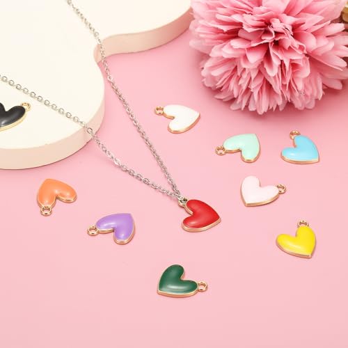 MECCANIXITY Enamel Alloy Heart Charm, Valentine Heart Pendants Love Jewelry Making Charm for DIY Necklace Bracelet Earrings Keychain - color: Orange