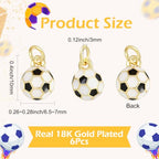 SUNNYCLUE 1 Box 6Pcs Real 18K Gold Plated Soccer Charms Soccer Balls Charms Bulk Enamel Round 3D Brass Colorful Metal Football Sport Pendants for Jewelry Making Supplies DIY Craft Keychain Bags Adults