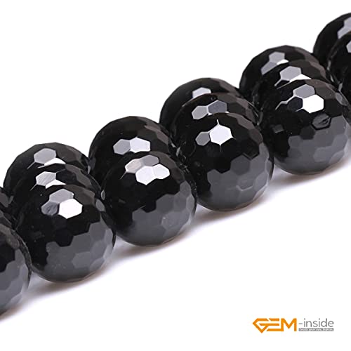 GEM-Inside Facted Black Agate Gemstone Loose Beads Round 20mm Crystal Energy Stone Power for Jewelry Making 15 Inches - color: Black Agate, size: 20mm