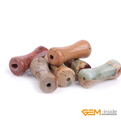 GEM-Inside 30Pcs 5x12mm Natural Blue Brown Shoushan Jasper Stone Plant Bamboo Knot Bone Charms Beads for Jewelry Making Power Energy Chakra Stone Beads - color: Blue Brown Shoushan Jasper