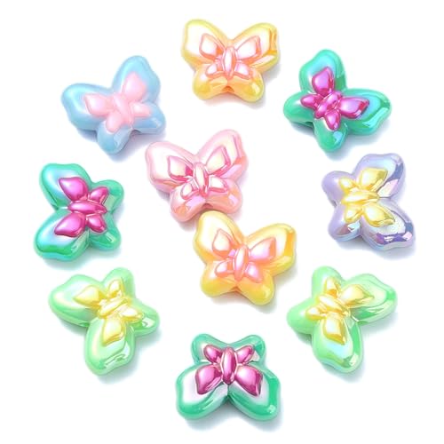 LiQunSweet 10 Pcs Colorful Two Tone Butterfly UV Plating Acrylic Beads Insect Animal Loose Spacer Beads for DIY Jewelry Crafts Gifts Decorations - color: UV Plating Butterfly Beads_10 Pcs