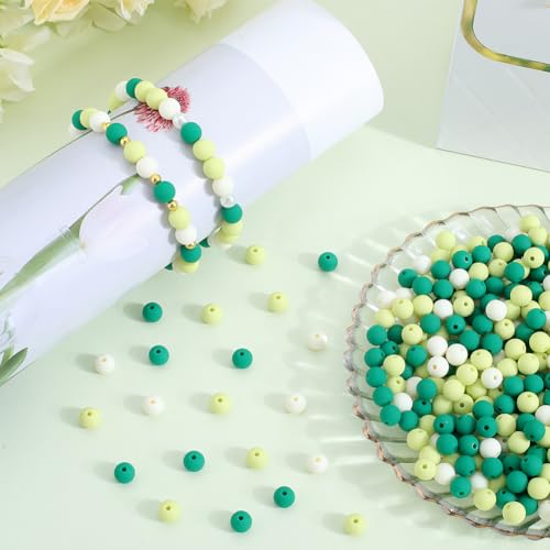1 Box 500Pcs Matte Round Beads 8mm Acrylic Bead Bulk Plastic Green Frosted Pastel Matte Mix Bubblegum Loose Spacer Beads for Bracelets Necklaces Earrings Jewelry Making Beading Supplies - color: Sea Green
