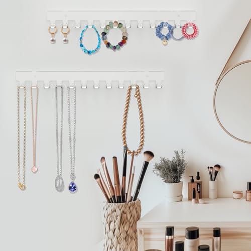 2 Pack Necklace Holder - Hanging Jewelry Organizer, Self-Adhesive, Wall Mount (Clear) - color: Clear