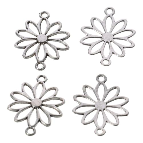 60Pcs Flower Connector Charms, Sliver Alloy Daisy Flower Double Loop Pendants Alloy Links Connectors for Jewelry Making