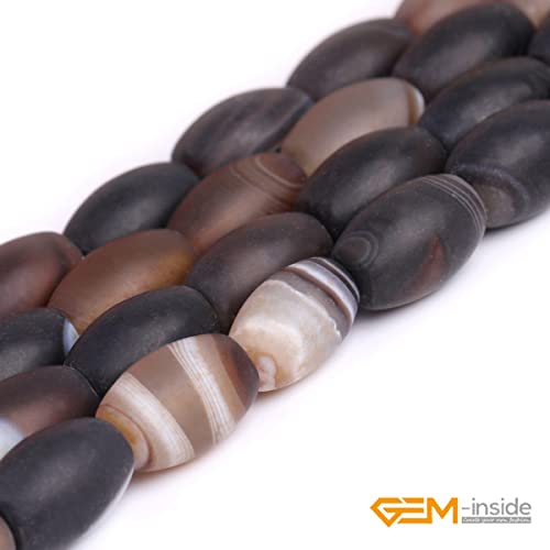 GEM-Inside Botswana Agate Gemstone Loose Beads Natural 8x12mm Frosted Olivary Crystal Energy Stone Power for Jewelry Making 15" - size: Brown-8x12mm-Matte