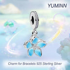 925 Sterling Silver Charms for Bracelets Gold Love and Heart Charms Cherry Blossom Dangle Beads Jewelry for Women - color: Blue Cherry Blossom