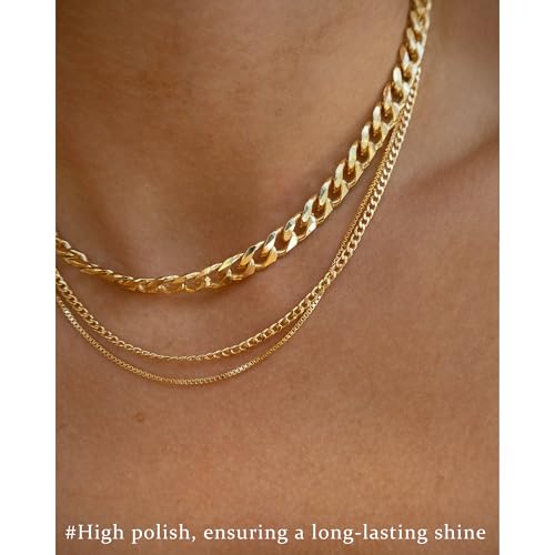 3PCS Gold Necklaces for Women,Chunky Statement Gold Plated Necklace Stack Layered Sterling Silver Herringbone Chains for Women Dainty Trendy Silver Chains Stacked Jewelry Gifts - color: gold statement necklace set