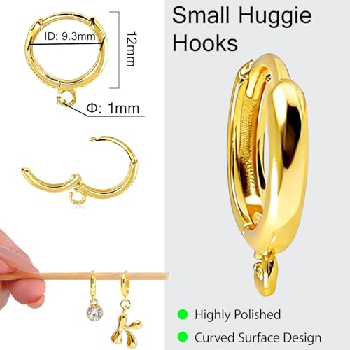 stino 16Pcs Huggie Earring Hooks for Jewelry Making, Brass Hoop Earring Clasps, Findings & Supplies(18K Gold Plated) - color: 18K Gold Plated