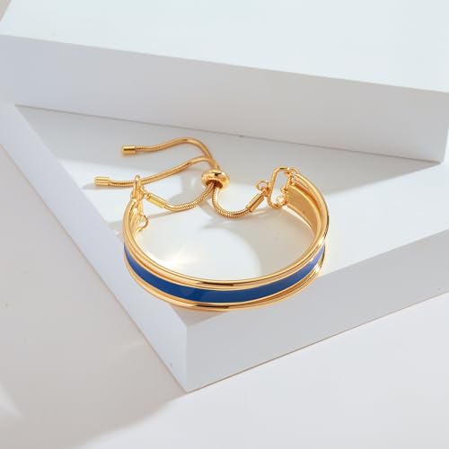 WOWORAMA Adjustable Slider Bracelets for Women Bar Friendship Bangle Bracelet for Women Gold/White Gold/Rose Gold Bolo Bracelet - color: Triple Bar-Blue