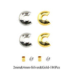 2mm Tiny Tube Crimp Beads and 4mm Crimp Bead Knot Covers Half Round Easy to Position Two Sides Keep Flush Close Neatly Evenly Stop Wire Wear No Irritate for Jewelry Craft Silver Gold 180sets - size: 2mm&4mm-Silve&Gold-180Pcs