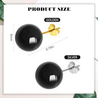 Jade Green Stud Earrings, Natural Round Beaded Agate Emerald Garnet Obsidian Gemstone Ear Studs Ball Jade Jewelry Gift, Green 8mm - color: black-8mm