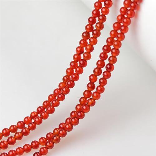 MJDCB 225pcs Natural Small Stone Beads 3mm Red Agate Round Smooth Loose Gemstone Bead for Jewelry Making Bracelets Earrings Necklaces Accessories - color: Red Agate
