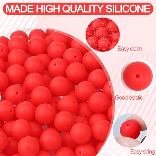 MAIBAOTA 120 Pcs Strawberry Red Silicone Beads 15 mm Strawberry Red Beads for Keychain/Pens/Bracelet/Necklace Making Round Silicone Beads Bulk for Craft Making（with Boxed Kits） - color: Strawberry Red