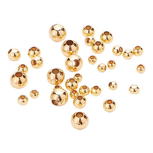 BENECREAT 200Pcs 18K Gold Plated Brass Beads Round Spacer Beads with 4 Mixed Size(0.5-1.5mm Hole) for Necklaces, Bracelets and Jewelry Making - color: Round-4 Sizes