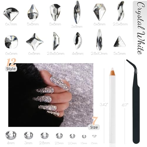 qiipii 4080Pcs Silver Clear Nail Rhinestones Multi Shapes Flatback Crystal White Gems +Round Beads K9 Glass Stones Diamonds Jewels Nail Art Charms Supplies for Nails Faces Eyes Makeup DIY Crafts Phone - color: Crystal Clear, size: B Set