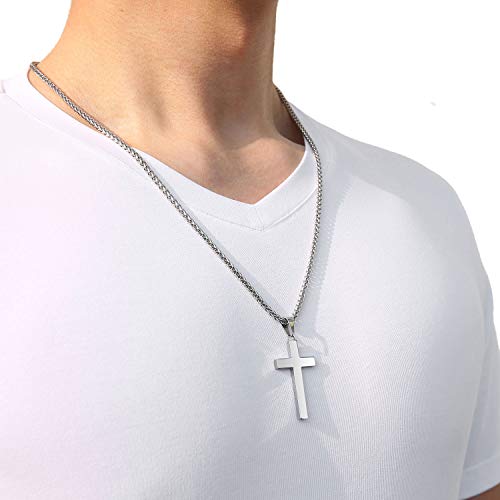 P. BLAKE Stainless Steel Cross Pendant Necklace for Men Boys, Christian Cross Pendant with 16-24 Inches Chain Cross Necklace Jewelry Gifts - size: 22 inches, style: Silver Pendant 1.7*0.9