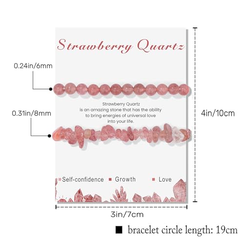 Healing Crystal Bracelets for Women 2 PCS 6mm Natural Stone Bracelet Stretch Crystal Beaded Bracelets Handmade Gemstone Bracelet Jewelry Gifts Christmas Gifts for Women Girls - style: strawberry quartz