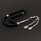 Simple Designed Natural Stone Worry Beads (8mm -33 Beads) - Prayer Beads Tesbih-Tasbih-Tasbeeh-Misbaha-Subha-Sebha-Sibha-Rosary (Black Glass -8 mm 33- Beads) - color: Black Glass -8 mm 33- Beads