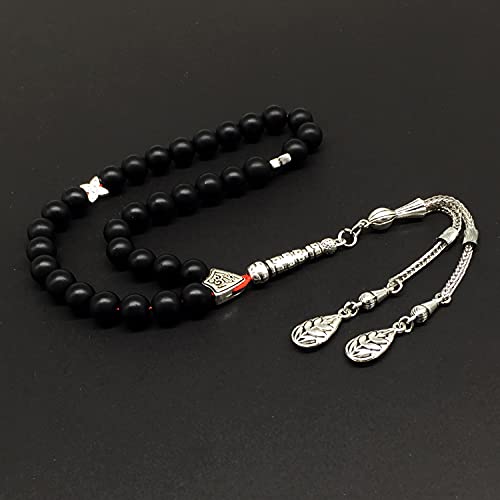 Simple Designed Natural Stone Worry Beads (8mm -33 Beads) - Prayer Beads Tesbih-Tasbih-Tasbeeh-Misbaha-Subha-Sebha-Sibha-Rosary (Black Glass -8 mm 33- Beads) - color: Black Glass -8 mm 33- Beads
