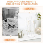 iDavosic.ly 2 Tier Rotating Necklace Holder Organizer with 42 Hooks, Adjustable Metal Bracelet Display Stand Rack, Extra Tall Keychain Spinning Tree Tower for Women, White - color: White