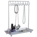 MyGift Silver Tone Metal Jewelry Stand Necklace Display Organizer with 20 Hooks and Ring Tray - color: Silver