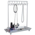 MyGift Silver Tone Metal Jewelry Stand Necklace Display Organizer with 20 Hooks and Ring Tray - color: Silver