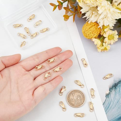 Beebeecraft 1 Box 10Pcs Lobster Claw Clasps 12x6x3mm 18K Gold Plated Brass Small Lobster Clasps and Closures Connectors for Jewelry Making Necklace Bracelets DIY Crafts - color: Gold-10pcs
