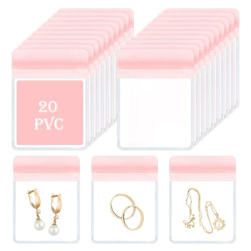 HOMEHIVE Travel Jewelry Bags, 20Pcs Clear Travel Jewelry Organizer, Portable Anti Tarnish Jewelry Storage Pouch Bag Gift for Women Girl, 20Pcs Pink Bags - color: 20 Pink Bags