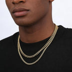 2PCS Cuban Link Chain Set for Men - Gold/Silver Plated Stainless Steel Layered Chain Necklace Non-Tarnish Jewelry Gift 16"/18", 18"/20", 20"/22", 22"/24" - color: Gold Chain, size: 18inch+20inch