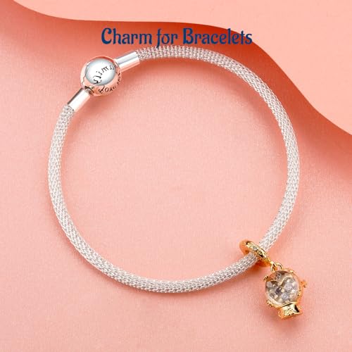 S925 Bead Dangle Charms for Bracelets Necklaces, Compatible with Pandora - style: Crystal Ball Charms 14K Gold Plated