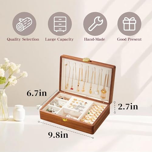 Travel Jewelry Case Small Wood Jewelry Organizer Jewelry Box for Women (Nut-Brown Print E) - color: Nut-Brown Print E