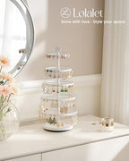 Lolalet 5-Tier Rotating Earring Holder Organizer, Metal Earring Display Stand Large Tree-shaped Rack for Studs Hoops Dangling Earrings, Gift for Women and Girls -White - color: White