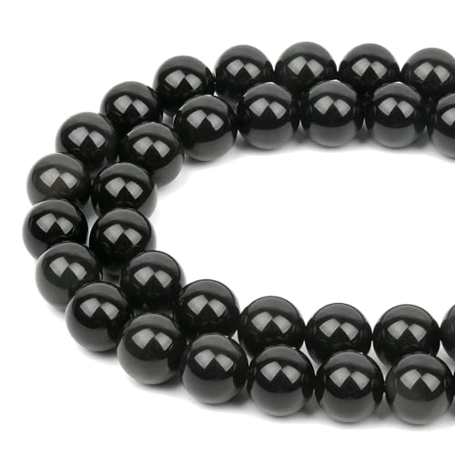 HAAMIIQII 90pcs 4mm Natural Black Obsidian Stone Stone Beads Round Loose Gemstone Beads for Jewelry Making Strand 15 Inch - color: Black Obsidian, size: 4mm 90pcs