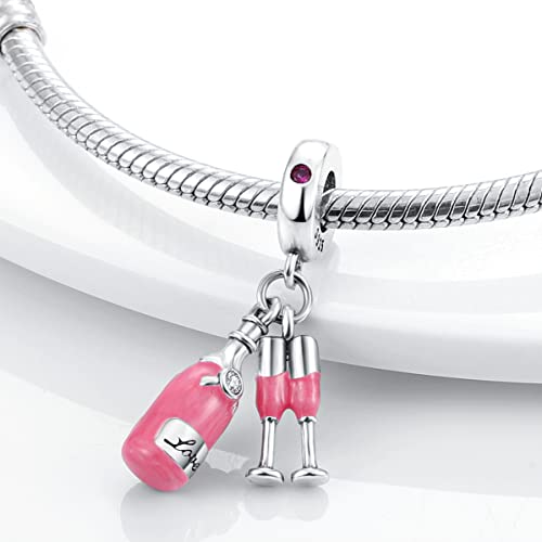 MULA 925 Sterling Silver Charms for Bracelets and Necklaces Lipstick and Bag Dangle Pendants Tower Camera Beads Jewelry Charms for Women - color: Champagne and Glass