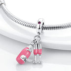 MULA 925 Sterling Silver Charms for Bracelets and Necklaces Lipstick and Bag Dangle Pendants Tower Camera Beads Jewelry Charms for Women - color: Champagne and Glass
