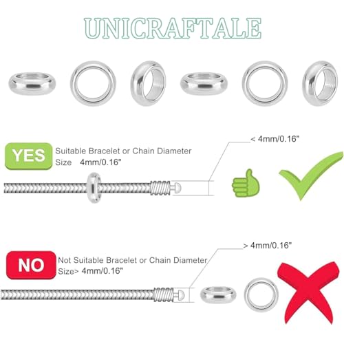 UNICRAFTALE 100pcs 6mm Metal Spacer Beads Stainless Steel Loose Beads Large Hole Spacer Bead Smooth Surface Loose Beads Finding for DIY Bracelet Necklace Jewelry Making Craft, Hole 4mm - size: 6mm