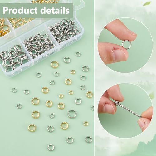 PH PandaHall 220pcs 6 Styles 18K Gold Spacer Beads with Large Hole Stainless Steel Smooth Round Spacer Beads, Flat Round Donut Metal Beads for Jewelry Bracelet Necklace