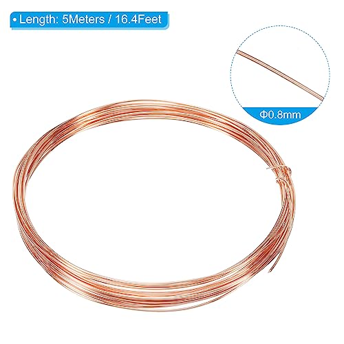 PATIKIL 16.4 Feet Solid Bare Copper Wire, 21 Gauge 99.9% Pure Copper Wire 0.8mm Soft Beading Wire Metal Plant Stem Ties for Jewelry Craft (5m) - size: 0.8mmx5m