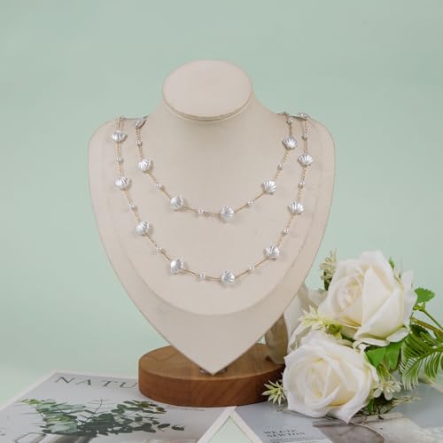 KYUNHOO 16.4FT/5M Artificial Shell Pearl Chain Roll Stainless Steel Paperclip Links Gold Plated Chains for Jewelry Making with Jewelry Connectors - color: Shell Gold