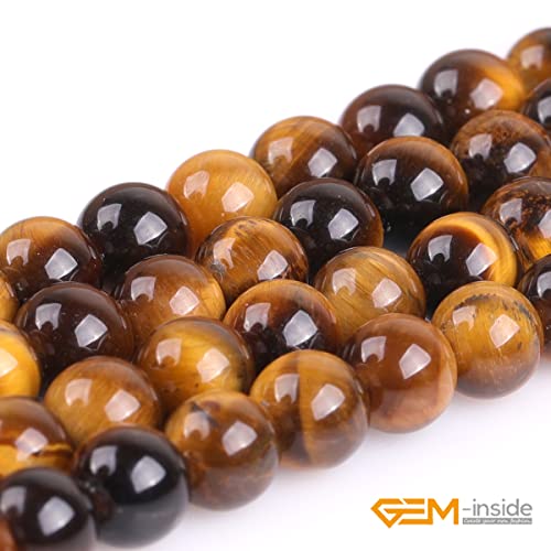 GEM-Inside Natural 6mm Tiger Eye Gemstone Loose Beads Round Crystal Energy Stone Power for Jewelry Making 15'' - color: Yellow Tiger Eye, size: 6mm