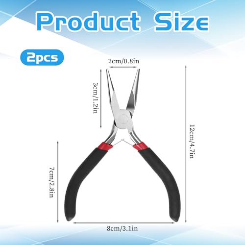 Mini Needle Nose Pliers Set, 2Pcs Needle Nosepliers for Jewelry Making, Black Jewelry Chain Nose Plier, Small Craft Plier with Smooth Jaw and Comfort Grip Handle for Wire Bending Object Graspin - color: Black