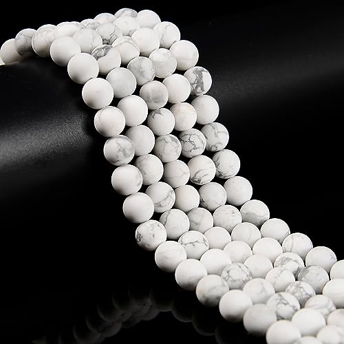 65Pcs Matte White Howlite 6mm Beads Natural Stone Round Gemstone Genuine Real Stone for DIY Bracelet Jewelry String Making - color: Matte White Howlite, size: 6mm