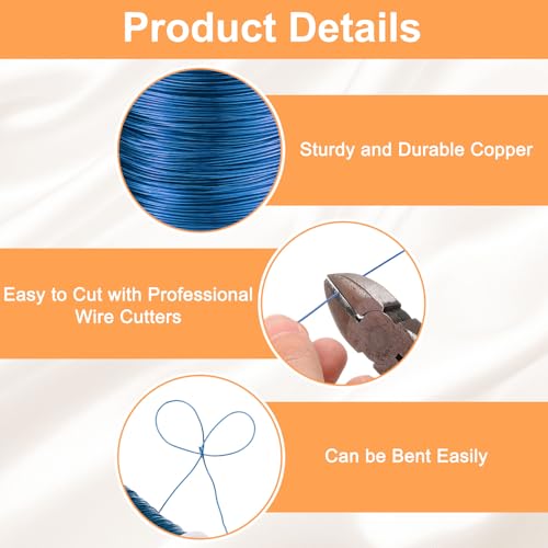 HARFINGTON Wire 203ft Length 24 Gauge Copper Craft Jewelry Wrapping Wire Tarnish Resistant Beading for Jewelry Making Supplies Crafting, Blue - color: Blue