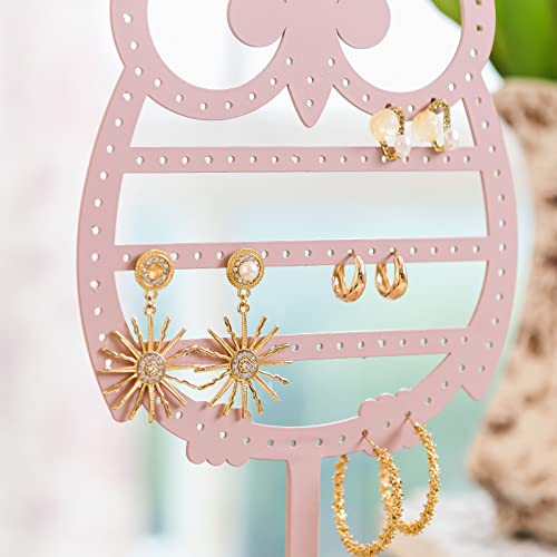 NIKKY HOME Earring Holder Hanging Organizer Stand Metal Jewelry Tree Table Top Owl Ear Stud Holder Tower Rack with Ring Tray for Girls (134 Holes), Pink - color: Pink
