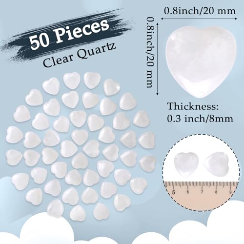 Gerrii 50 Pcs Heart Healing Stone Bulk Quartz Heart Inspirational Stones Gift for Women Love Pocket Polished Natural Energy Balancing Meditation 0.8 Inch(Clear) - color: Clear
