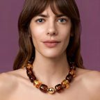 Chunky Necklaces for Women, Trendy Colorful Square Acrylic Resin Beads Statement Choker Necklace, Lightweight Boho Summer Beach Vacation Jewelry - color: amber color