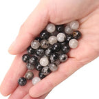 70PCS Natural 8MM Healing Gemstone, Black Rutilated Quartz Energy Stone Round Loose Beads, Semi-Precious Crystal Beads with Free Elastic String for Jewelry Making DIY - color: Black Rutilated Quartz, size: 8MM