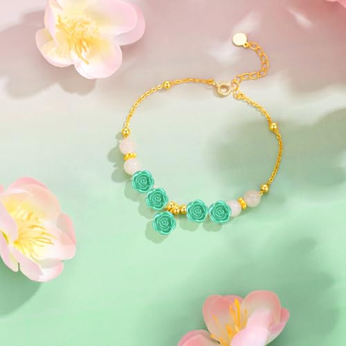 100pcs 15 mm Lovely Rose Flower Beads Green ABS Plastic Roseflower Shape Spacer Beads Floral Flatback Charms Embellishments for DIY Necklace Earrings Jewelry Making Craft Supplies - color: Green